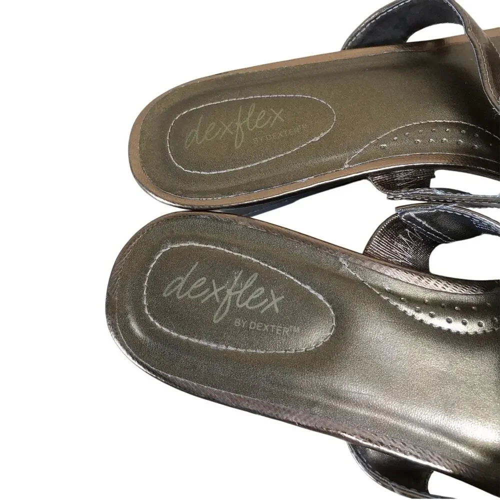 Dexflex Comfort Sandals Women’s 9.5 Brown Metallic Wedge Slide Boho Y2K Summer
